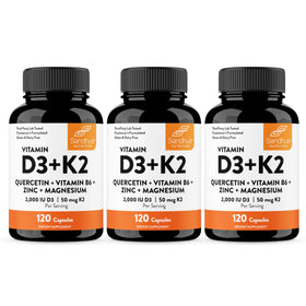 Bouteille de Sandhu's D3 K2 2000 IU contenant 360 capsules