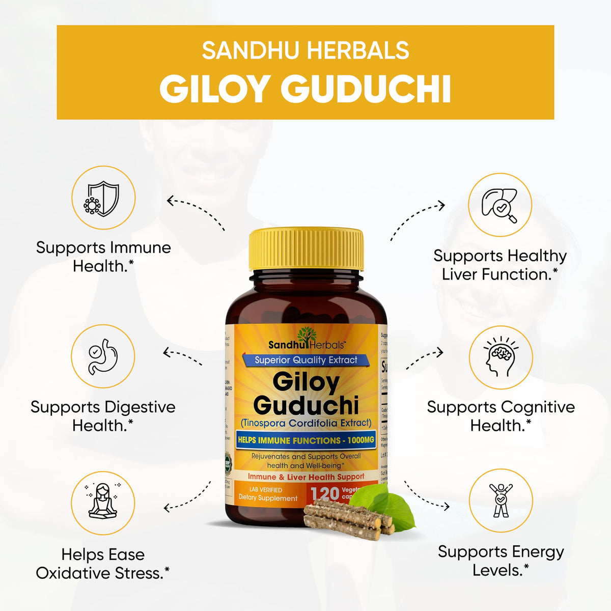 Bouteille de SANDHUHERBALS Giloy Guduchi avec étiquette claire