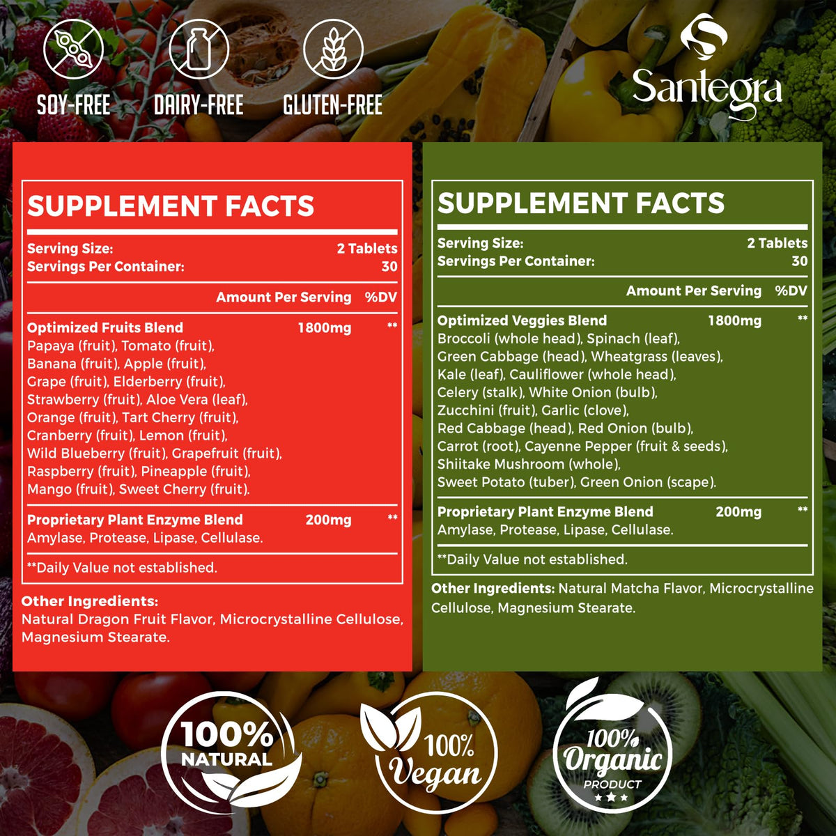 Bouteille de Santegra 2000 MG Fruits et Légumes avec étiquette