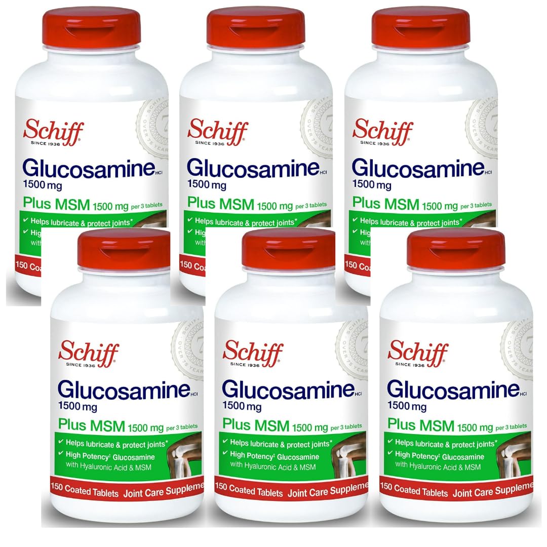 Bouteille de Schiff Glucosamine 1500mg avec MSM et acide hyaluronique, vue de face