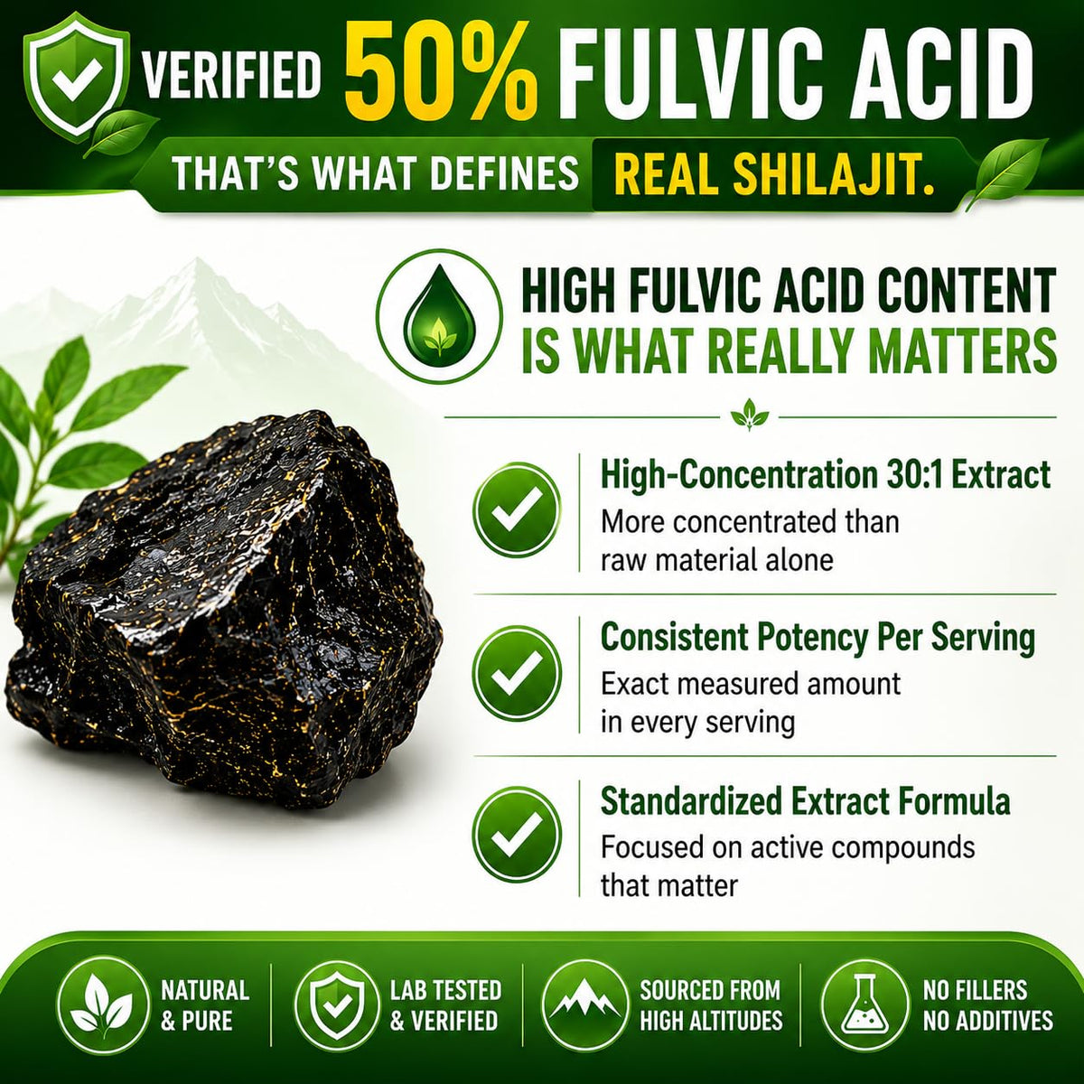 Bouteille de Shilajit HCL avec capsules à côté