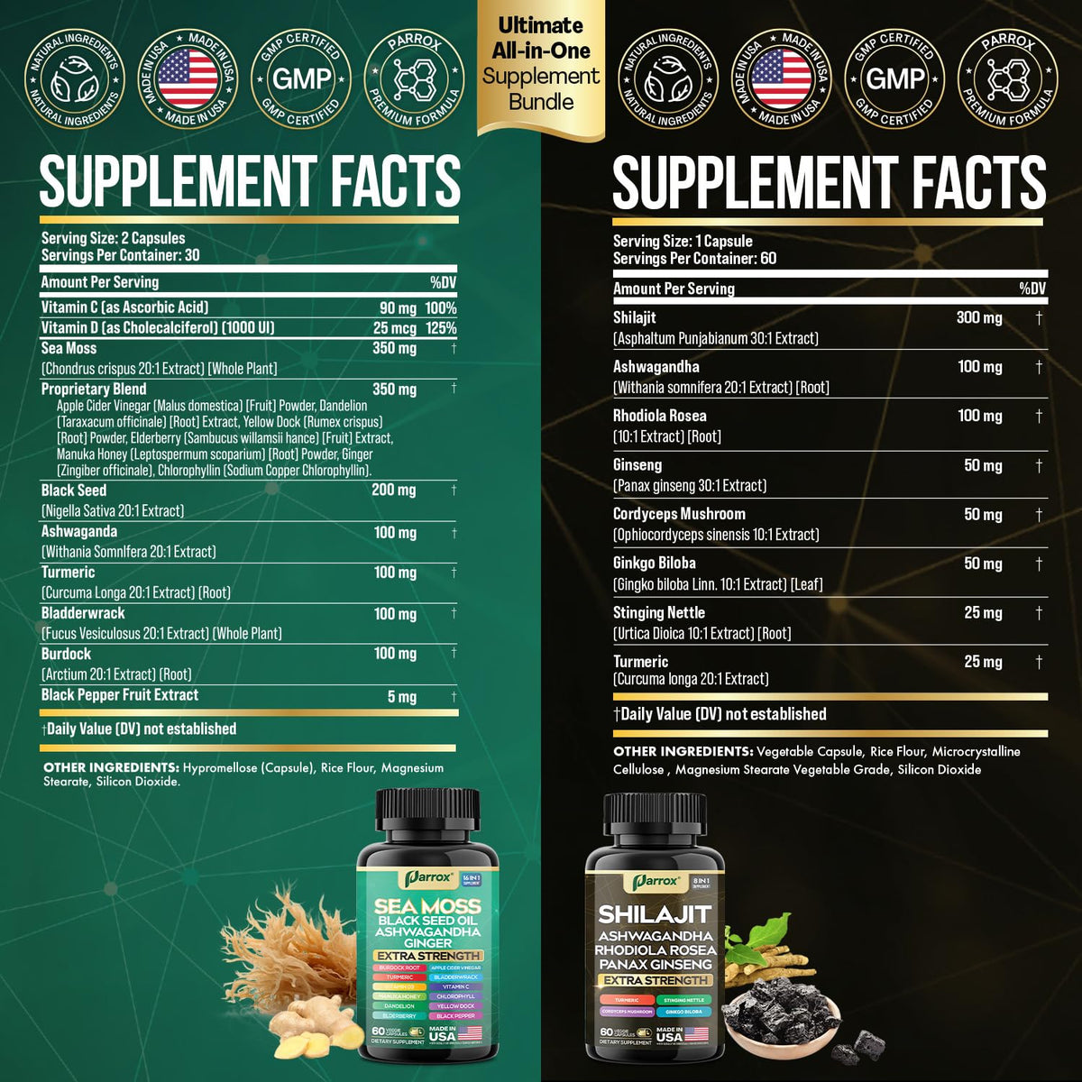 Bouteille de Shilajit Parrox 60 capsules vue de face