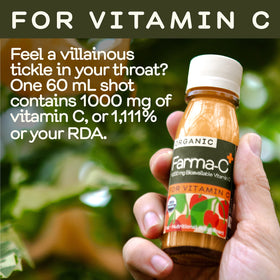 Bouteille de shot de bien-être Farma-C+ de 60 ml avec étiquette