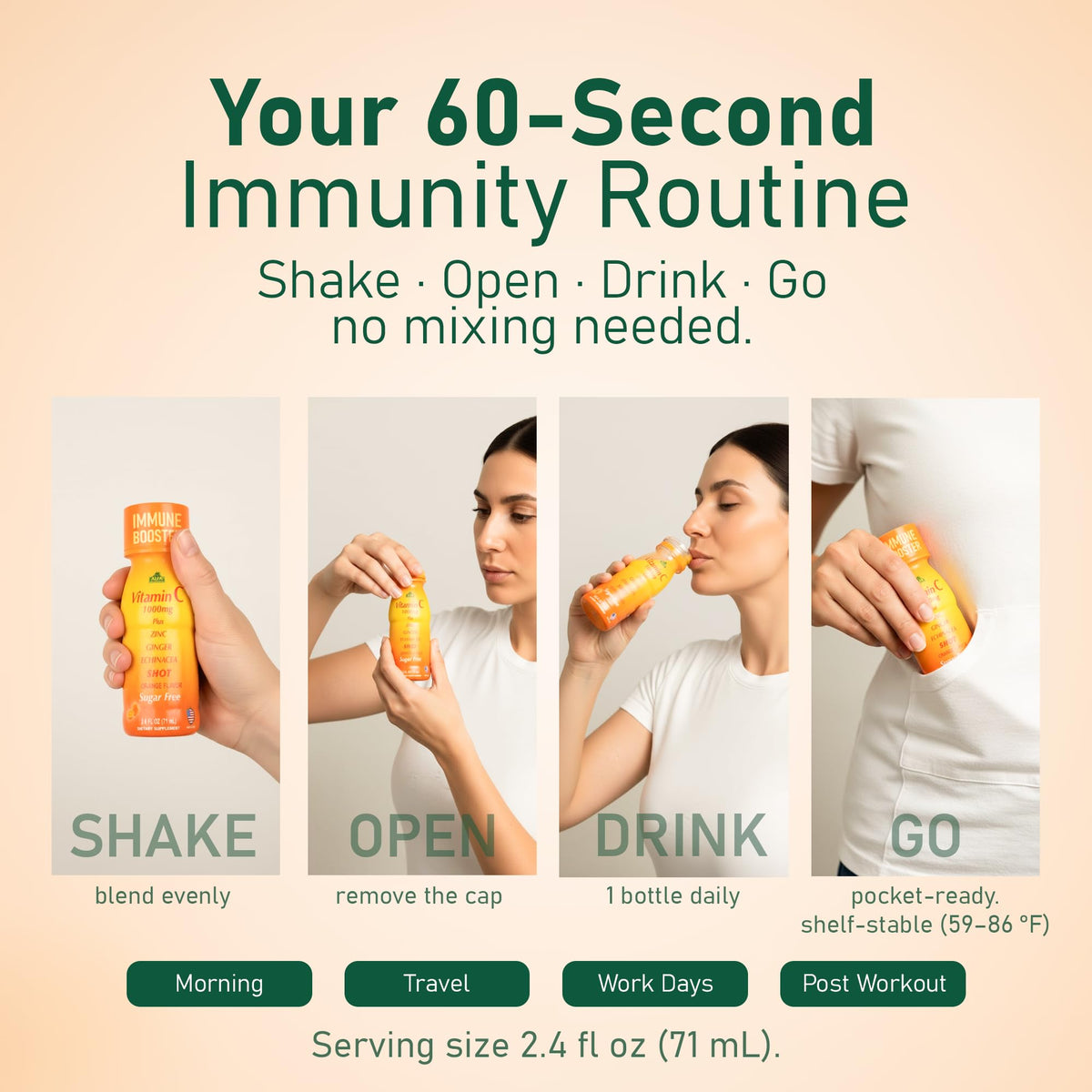 Bouteille de Shot de Vitamine C ALFA VITAMINS sur fond blanc