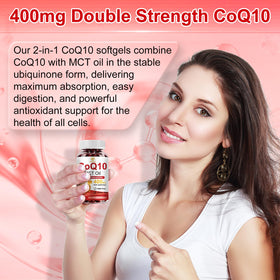 Bouteille de SIGNILIFE CoQ10 400mg ouverte montrant des gélules