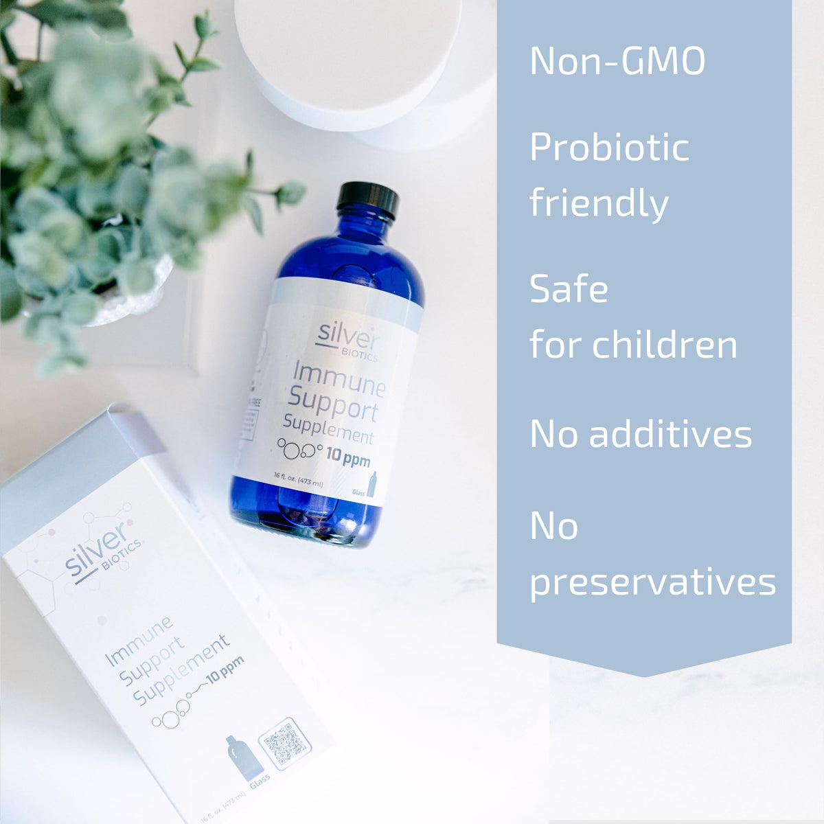 Bouteille de Silver Biotics 10 PPM avec vue de dessus