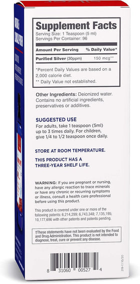 Bouteille de Silver Biotics 30 PPM avec verre à côté