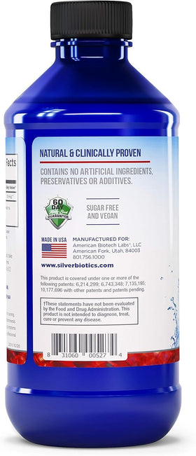 Bouteille de Silver Biotics 30 PPM sur un fond neutre