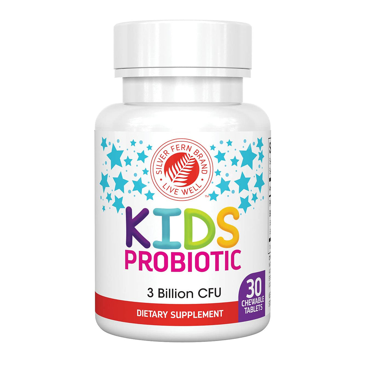 Bouteille de Silver Fern Probiotique Enfants contenant 30 comprimés à mâcher