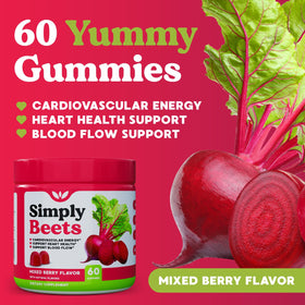 Bouteille de Simply Beets Gummy de Betterave ouverte avec gommes visibles