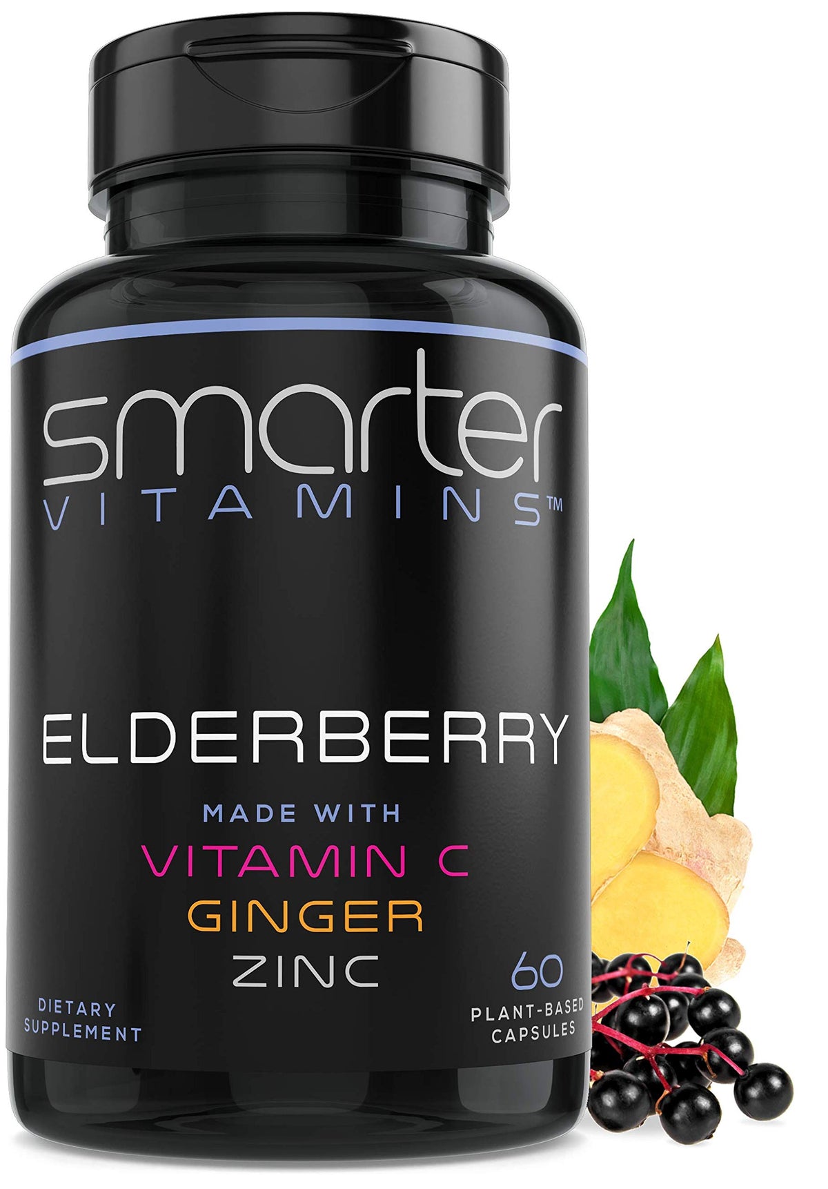 Bouteille de SmarterVitamins Extrait de Sureau Noir 10:1 60 Caps