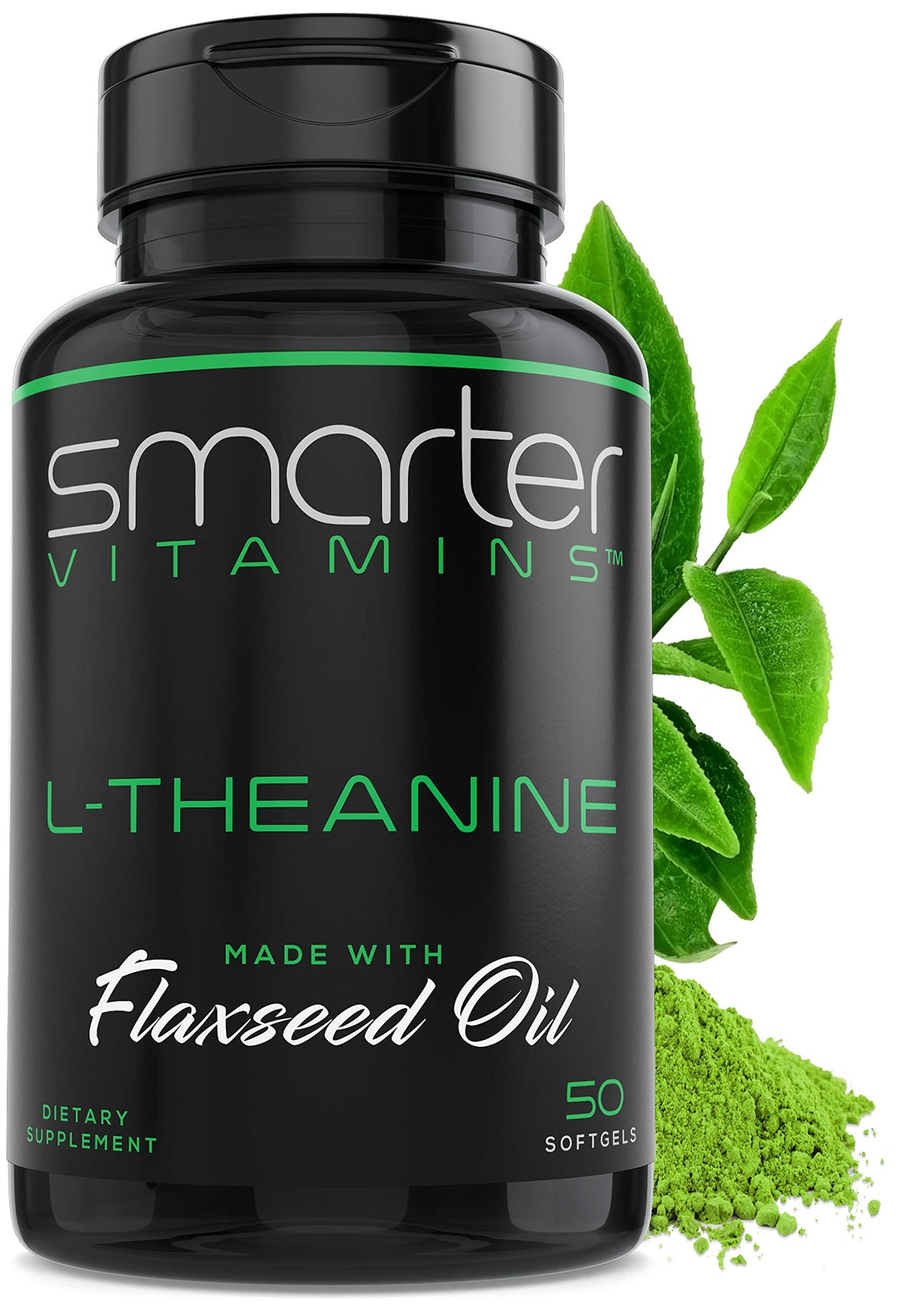 Bouteille de SmarterVitamins L-Theanine 250mg avec Huile de Lin, 50 gélules liquides