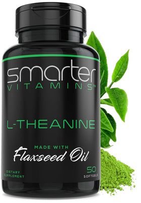 Bouteille de SmarterVitamins L-Theanine 250mg avec Huile de Lin, 50 gélules liquides