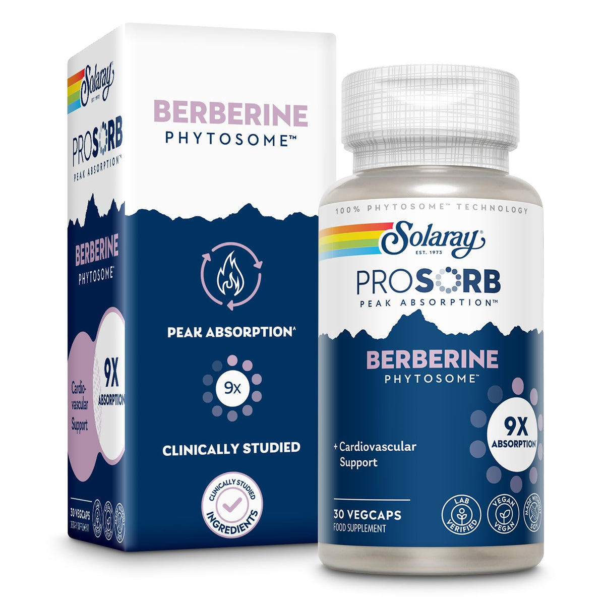 Bouteille de SOLARAY Berberine Phytosome 550 mg 30 VegCaps vue de face