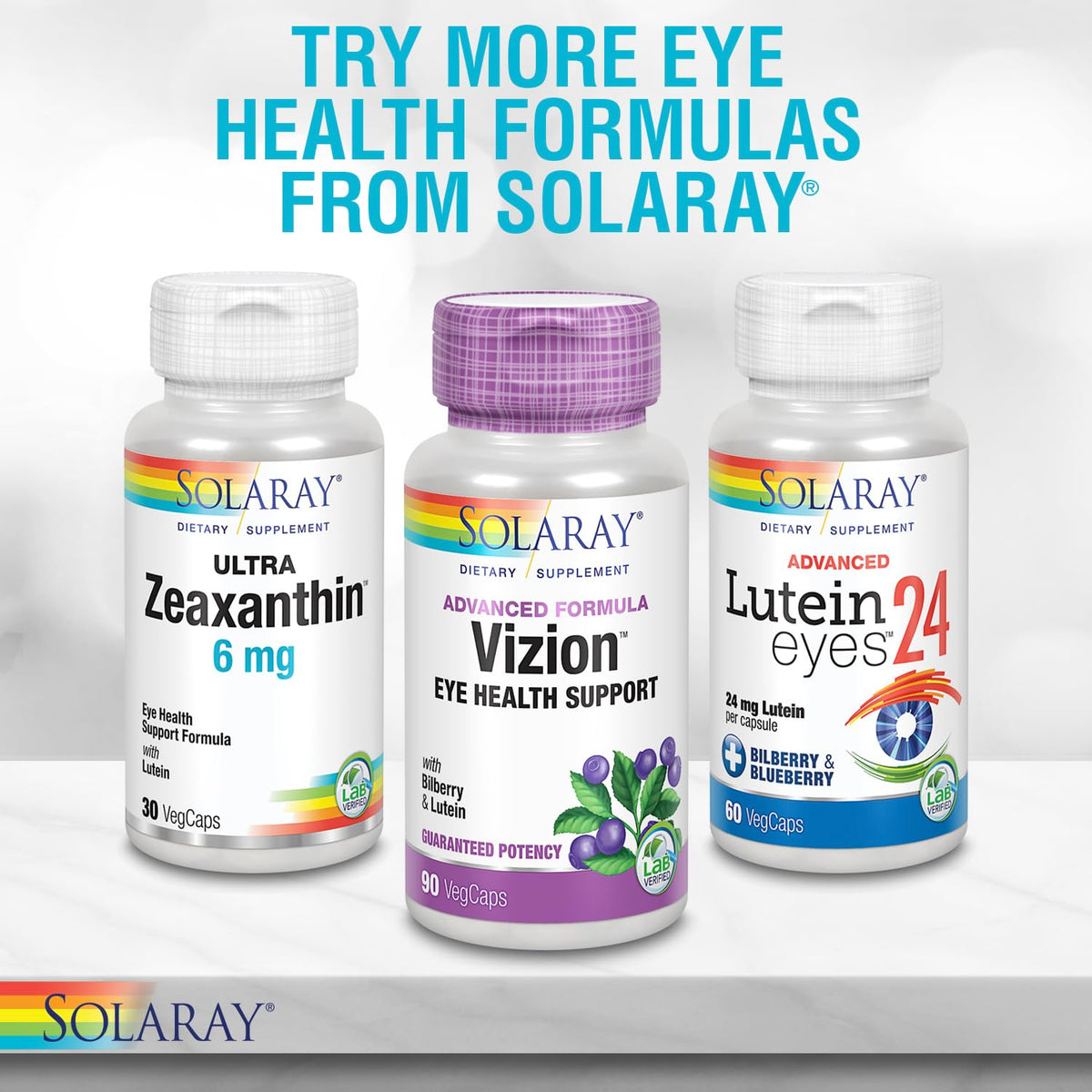 Bouteille de SOLARAY Bilberry & Lutein 160 mg avec arrière-plan naturel