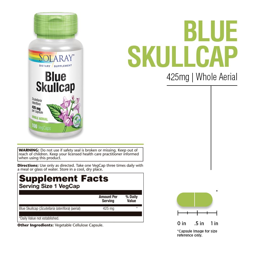 Bouteille de SOLARAY Blue Skullcap contenant 100 capsules