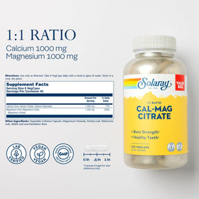 Bouteille de SOLARAY Calcium Magnésium Citrate 1000mg avec étiquette