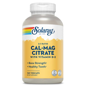 Bouteille de SOLARAY Calcium Magnésium Citrate 360 VegCaps vue de face
