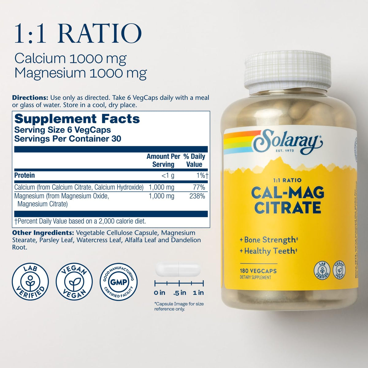Bouteille de SOLARAY Calcium Magnésium Citrate avec étiquette