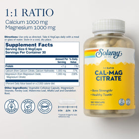 Bouteille de SOLARAY Calcium Magnésium Citrate avec étiquette
