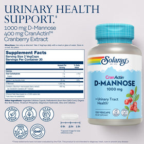 Bouteille de SOLARAY D-Mannose 400 mg avec CranActin vue de côté