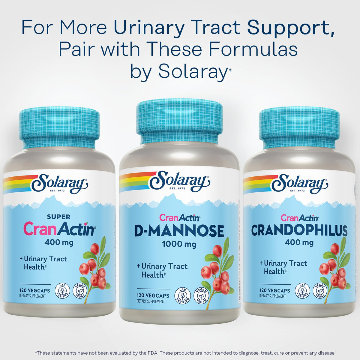 Bouteille de SOLARAY D-Mannose 400 mg avec ingrédients sur une table
