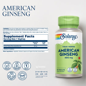 Bouteille de SOLARAY Ginseng Américain 480 mg vue de côté