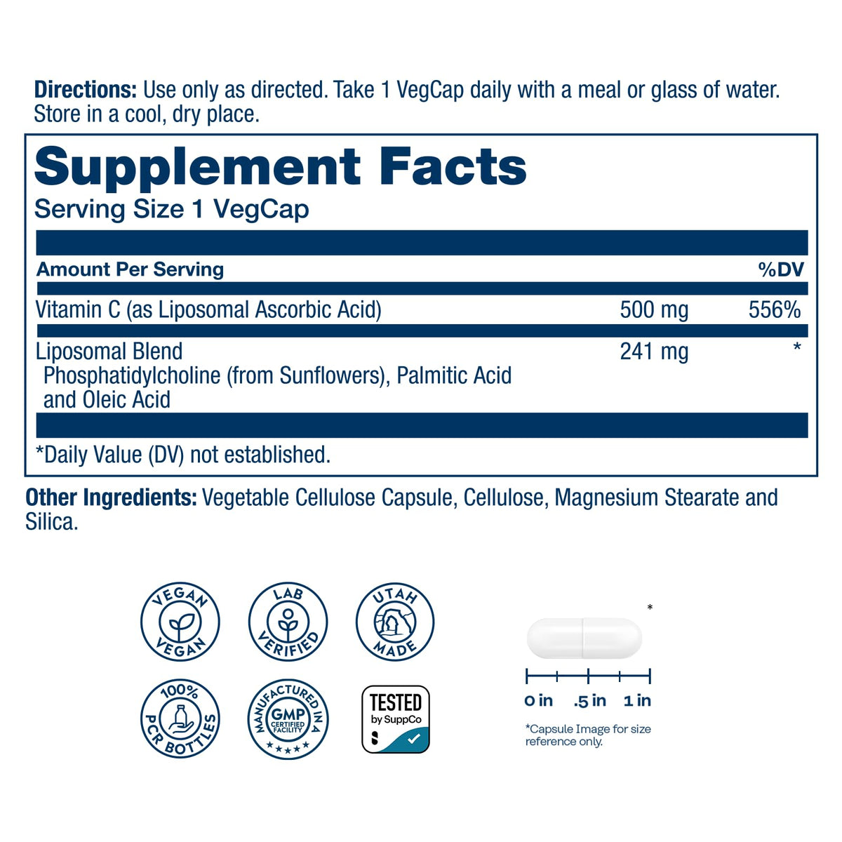 Bouteille de SOLARAY Liposomal Vitamine C 500 mg 100 VegCaps