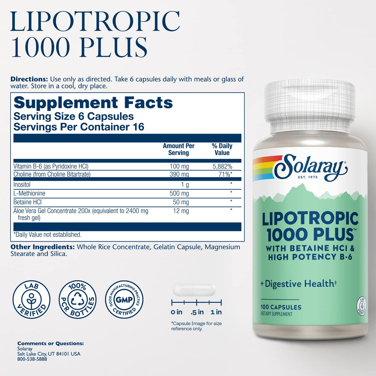 Bouteille de SOLARAY Lipotropic 1000 Plus avec capsules