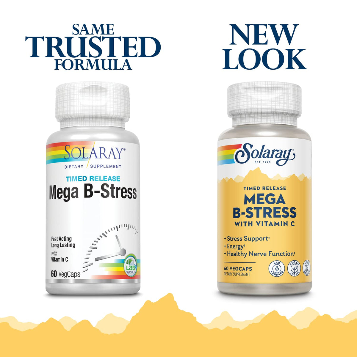 bouteille de SOLARAY Mega Vitamin B-Stress 60 VegCaps