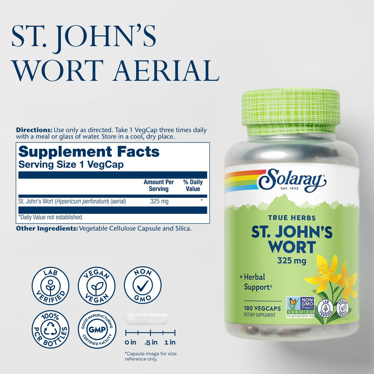 Bouteille de SOLARAY Millepertuis 325 mg avec étiquette