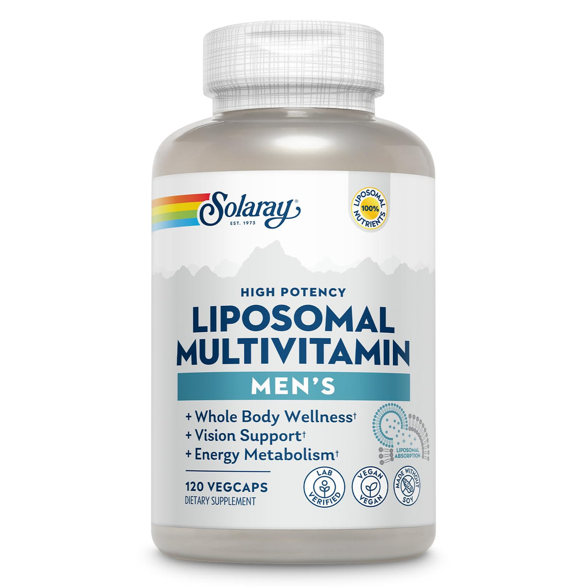 Bouteille de SOLARAY Multivitamines Liposomales Hommes 120 VegCaps vue de face
