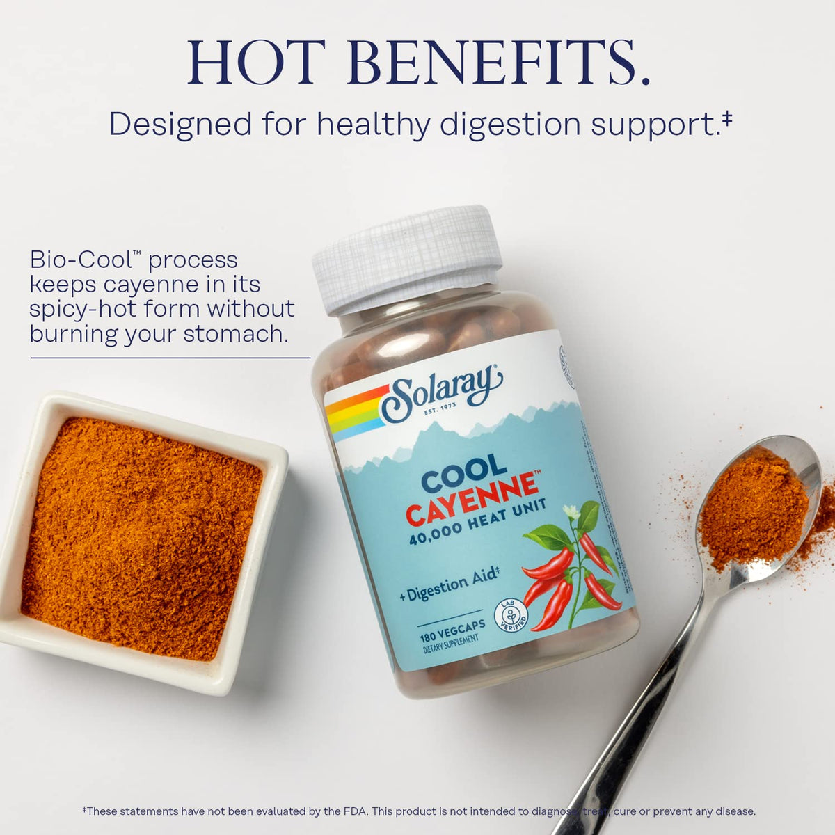 Bouteille de SOLARAY Poivre de Cayenne 40 000 HU avec étiquette