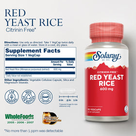 Bouteille de SOLARAY Riz de Levure Rouge avec étiquette