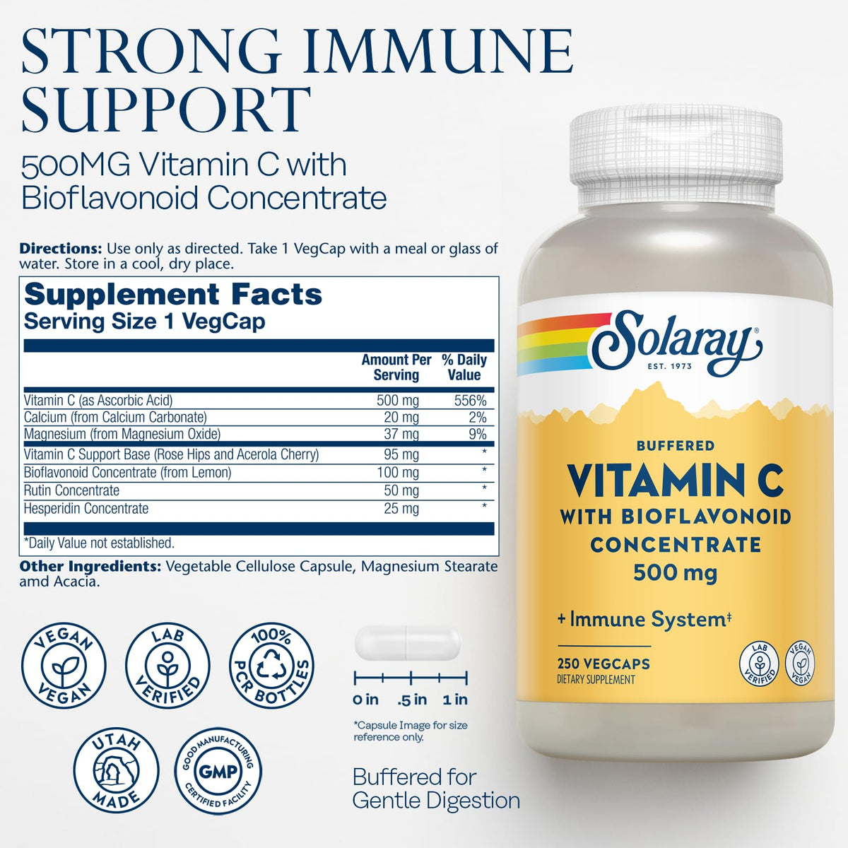 Bouteille de SOLARAY Vitamine C 500 mg avec étiquette
