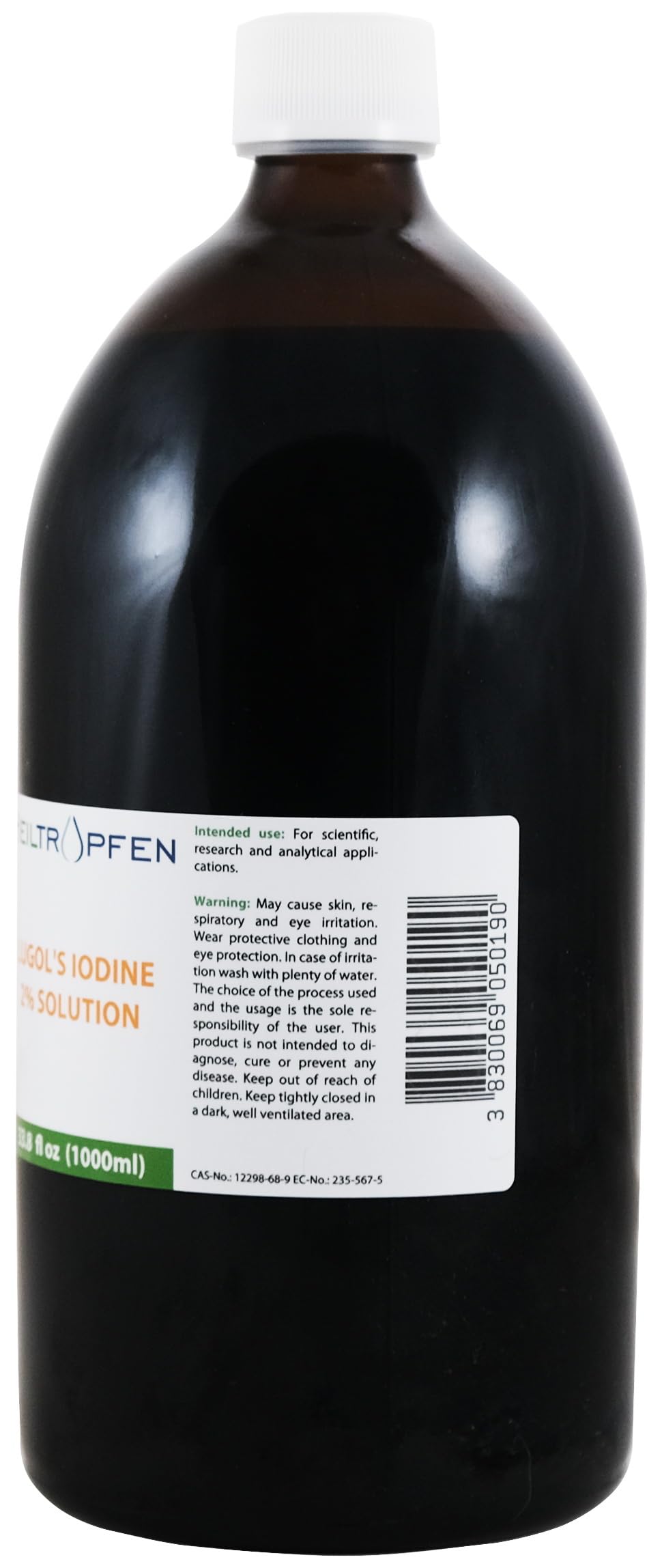Bouteille de solution de Lugol 2% dans un environnement naturel