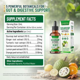 Bouteille de Soursop Bitters de Respira Botanicals vue de côté
