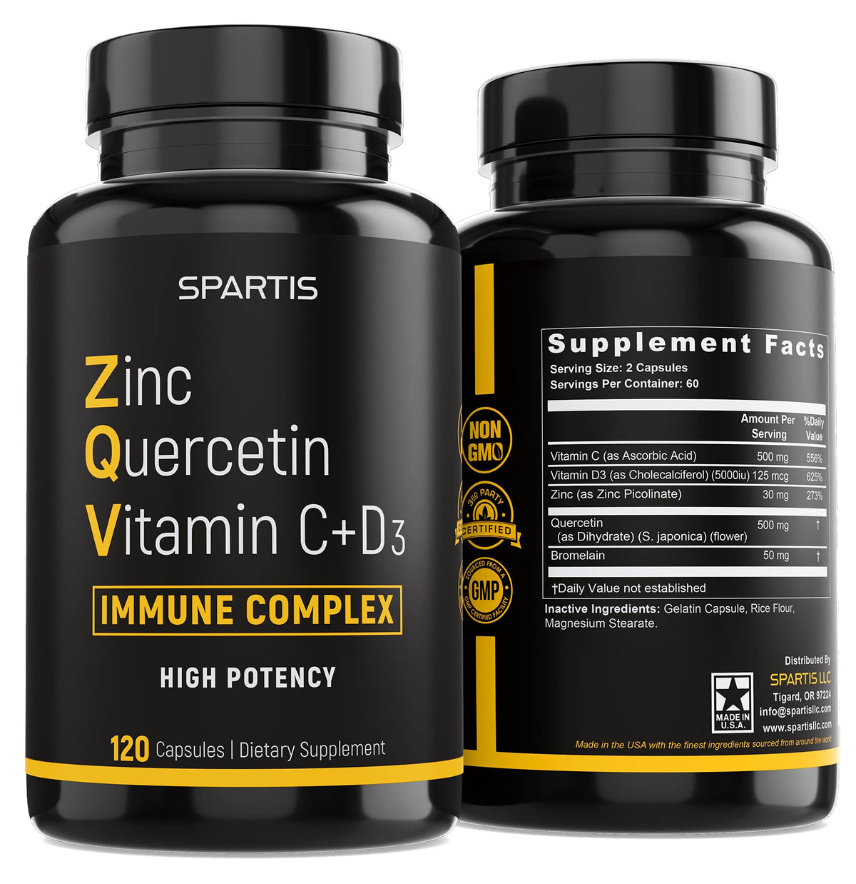 Bouteille de SPARTIS Zinc Quercetin 500mg avec 120 capsules