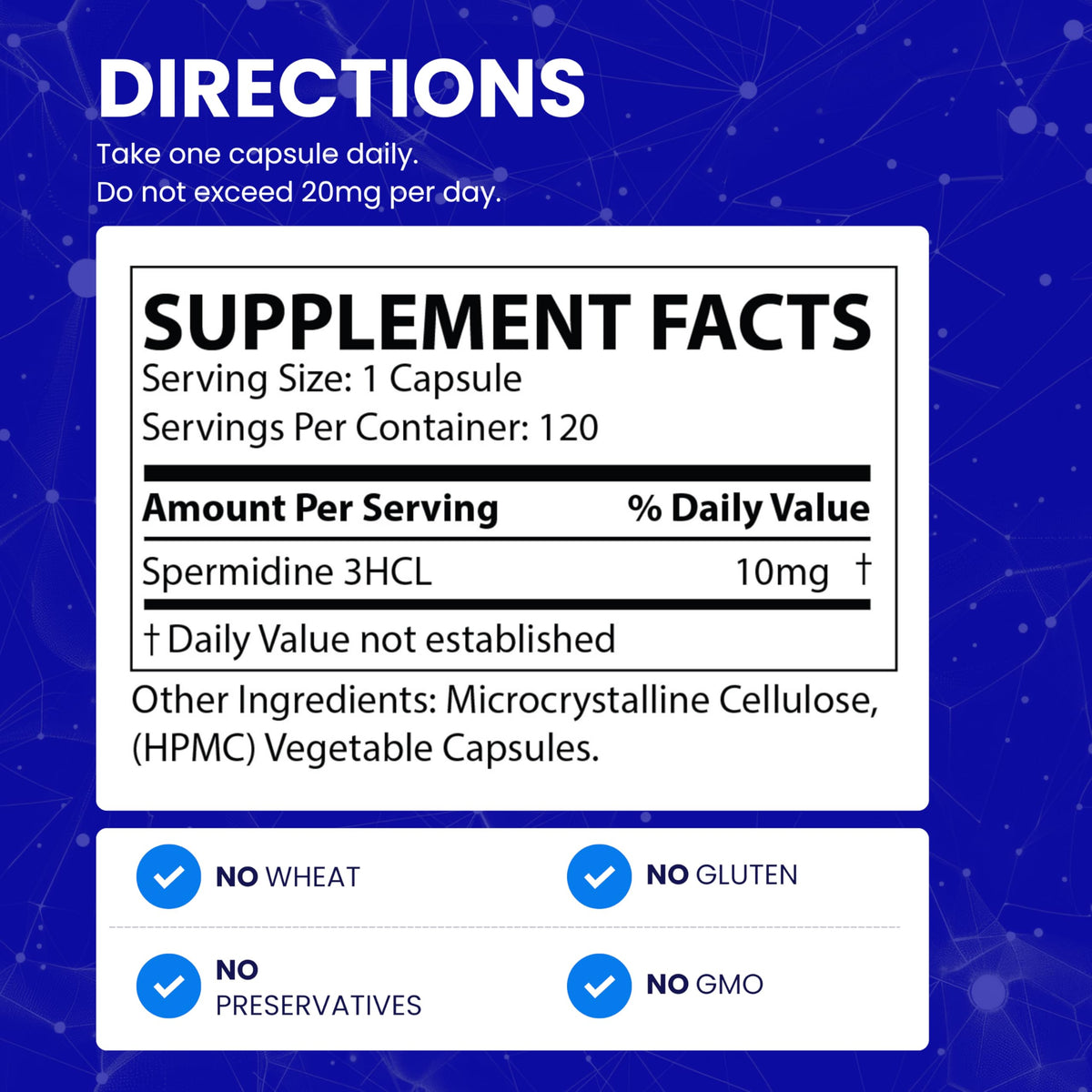 Bouteille de spermidine Chemist Labs avec dosage sur l'étiquette