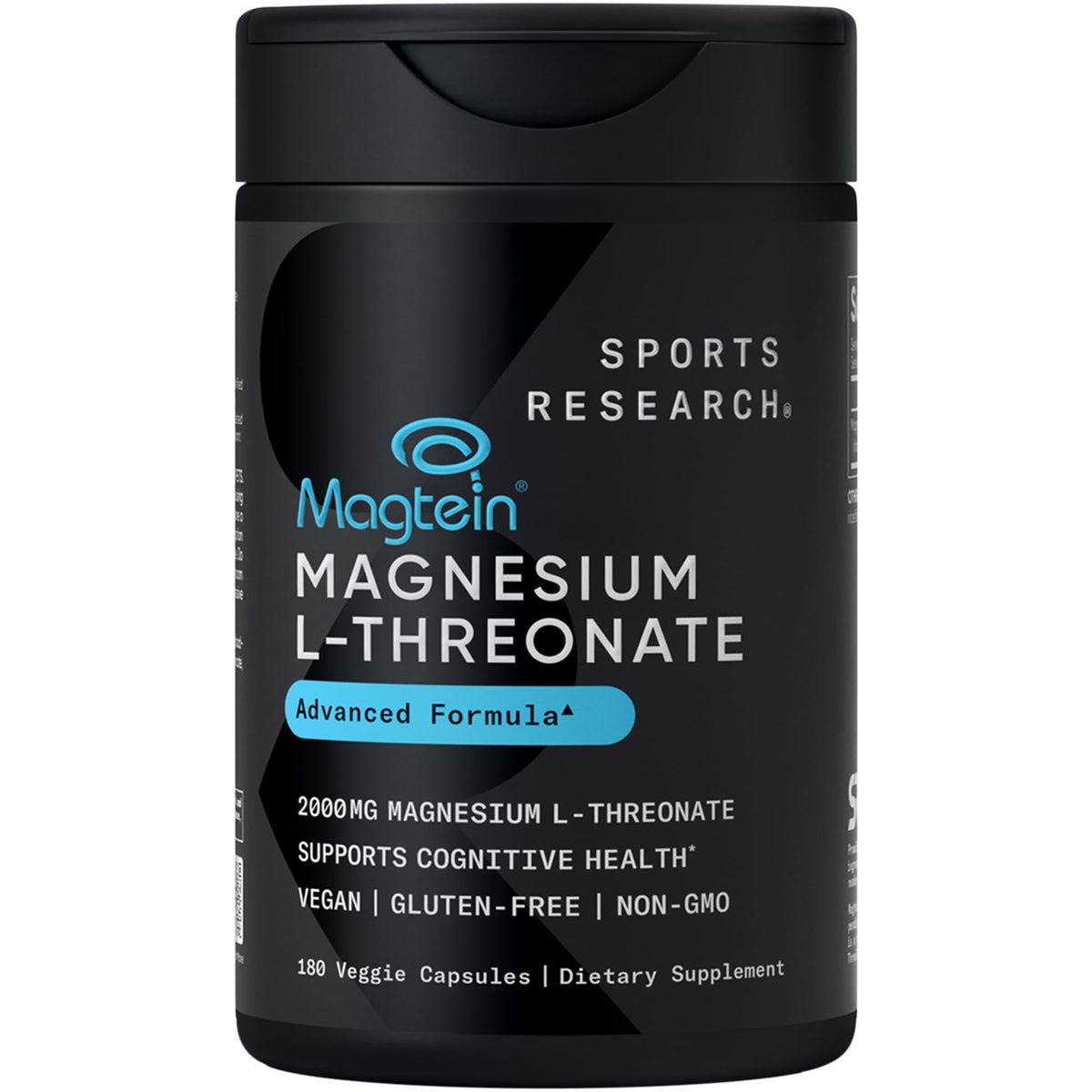 Bouteille de Sports Research Magnésium L-Thréonate 2000mg vue de face