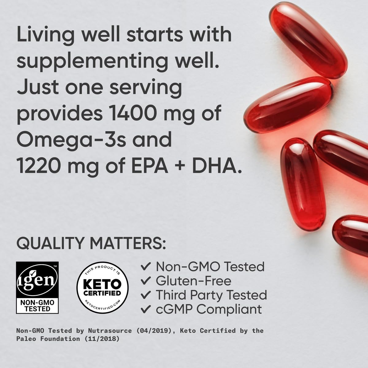 Bouteille de Sports Research Omega-3 avec gélules à côté