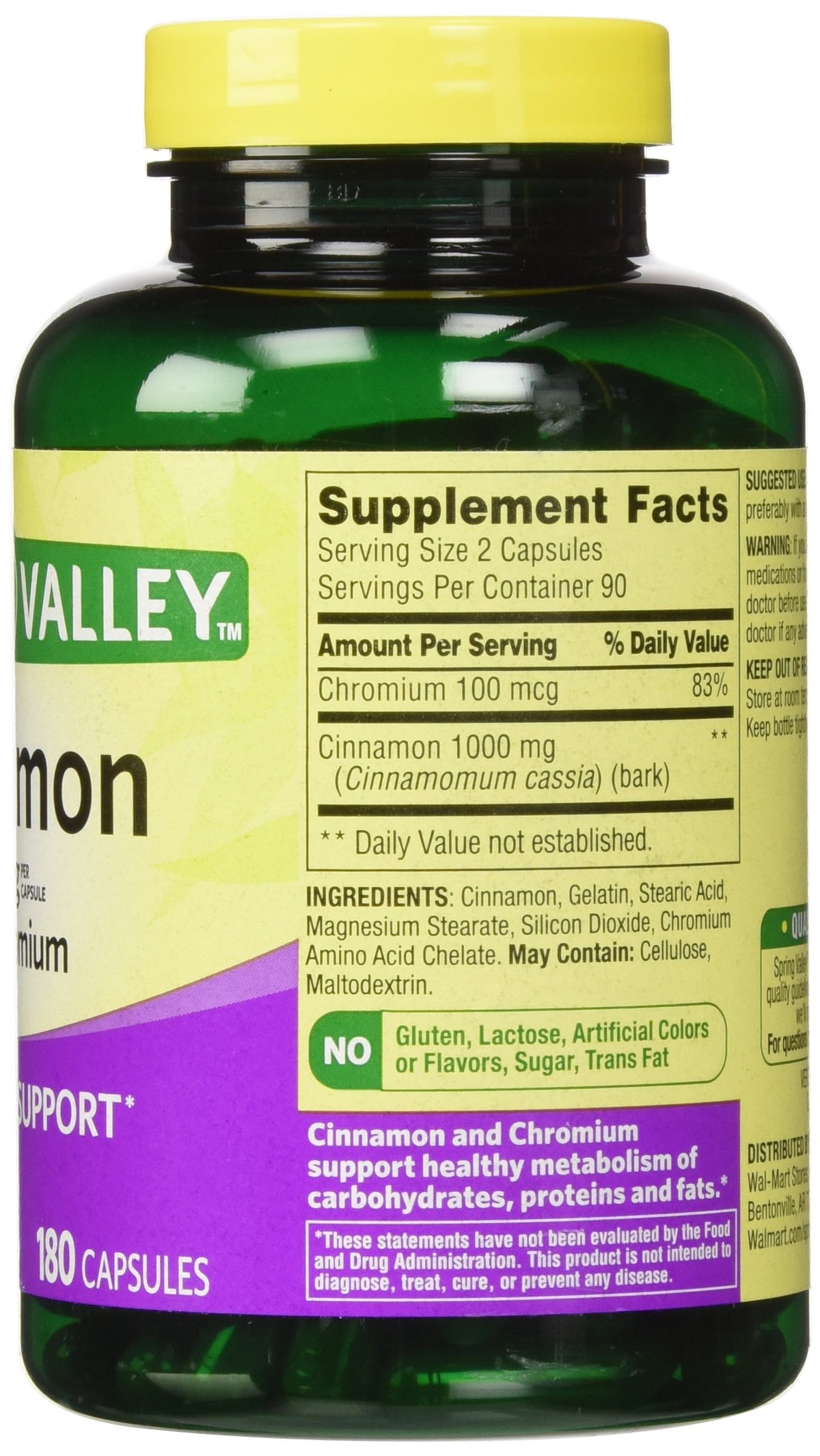 Bouteille de Spring Valley Cannelle 1000mg + Chrome vue arrière