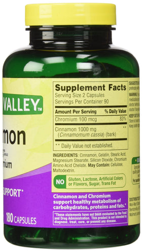 Bouteille de Spring Valley Cannelle 1000mg + Chrome vue arrière