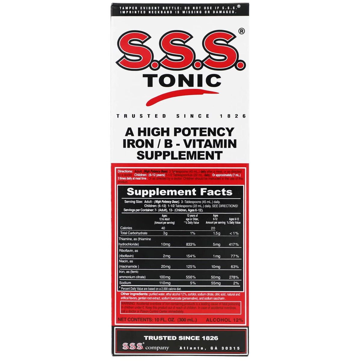 Bouteille de SSS Tonic B-Complex 10 fl oz vue de face