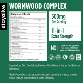 Bouteille de STAY ALIVE Wormwood 11-en-1 avec 120 capsules