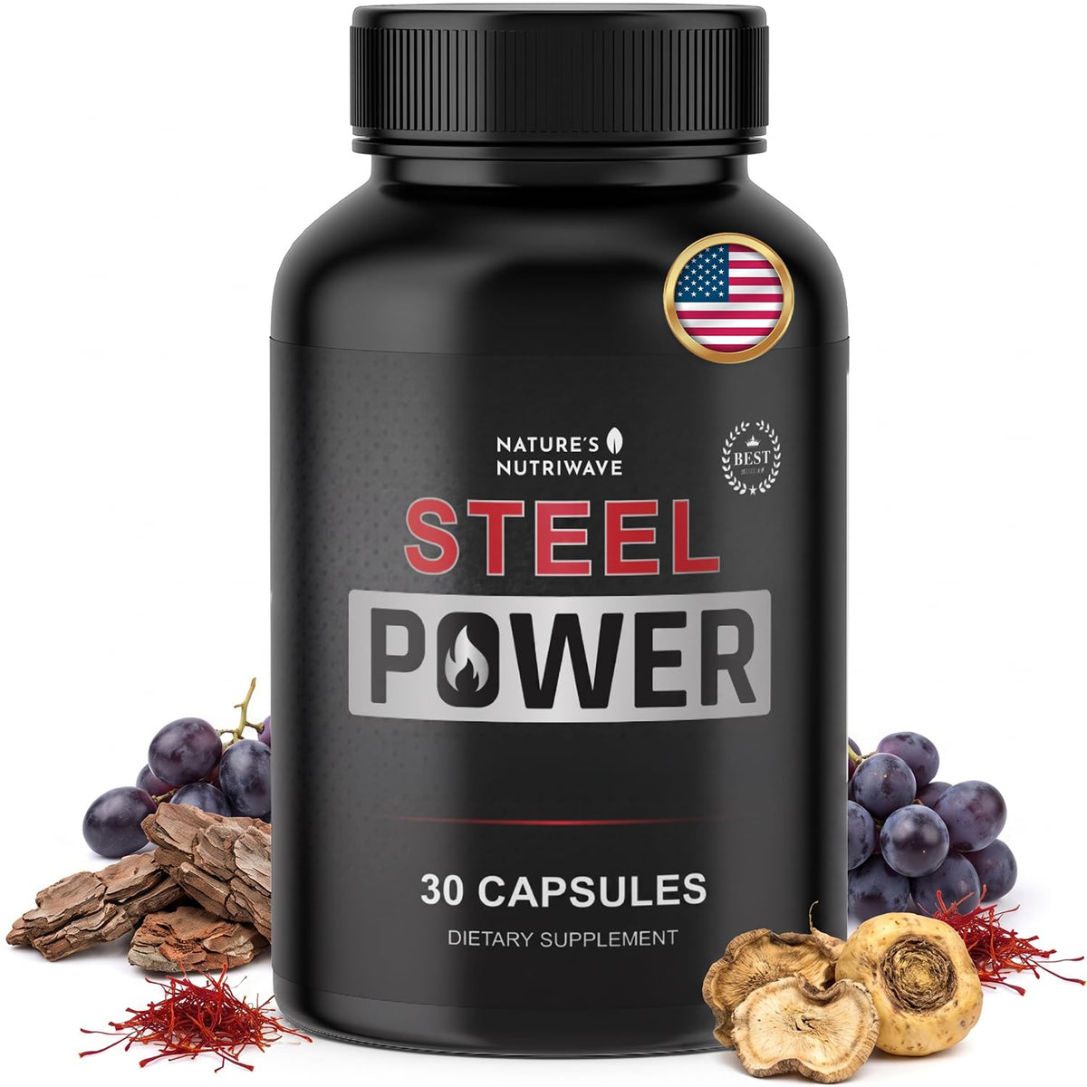 Bouteille de Steel Power Nature’s NutriWave avec 30 capsules