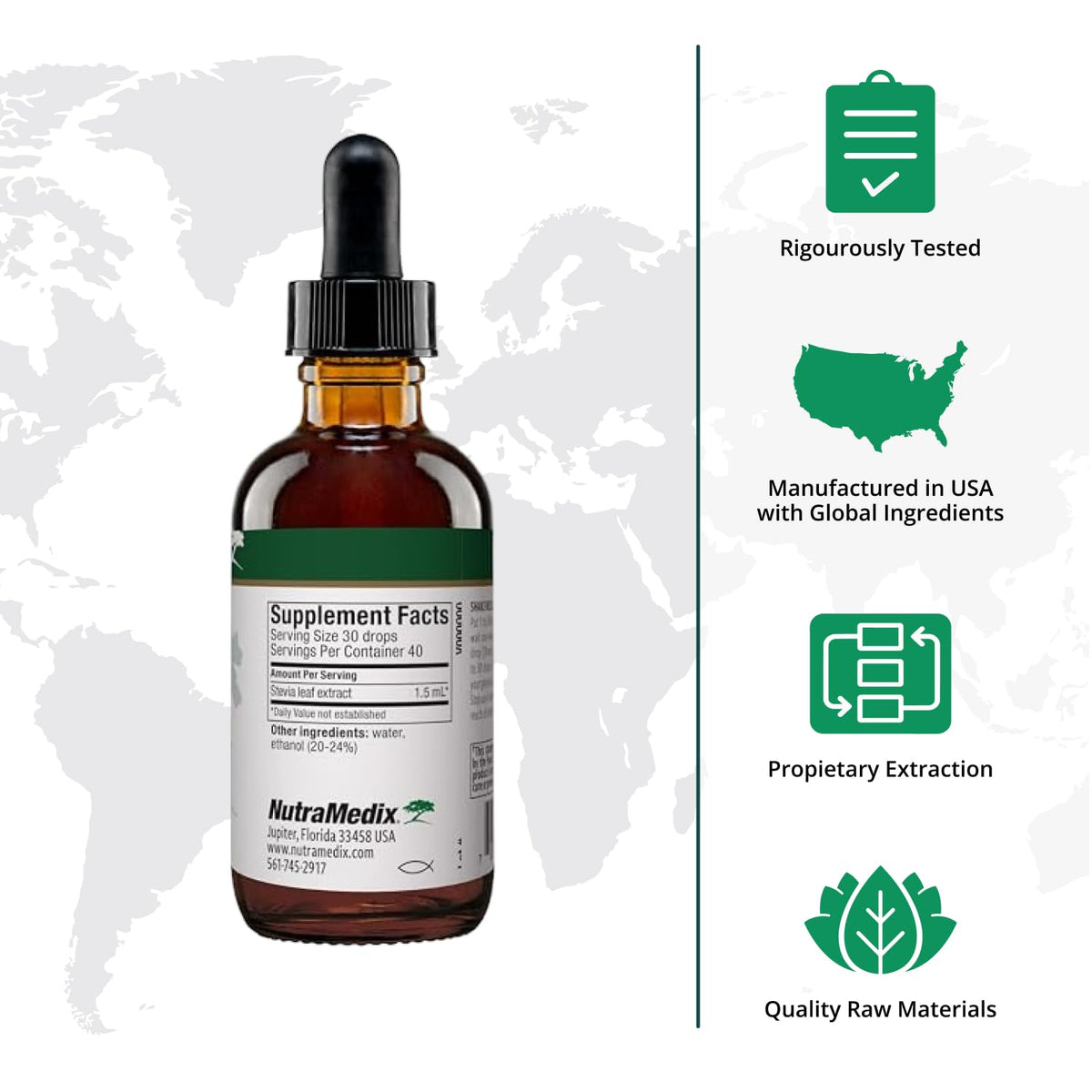 Bouteille de Stevia NutraMedix 60 ml vue de côté