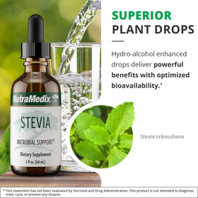 Bouteille de Stevia NutraMedix sur une table en bois