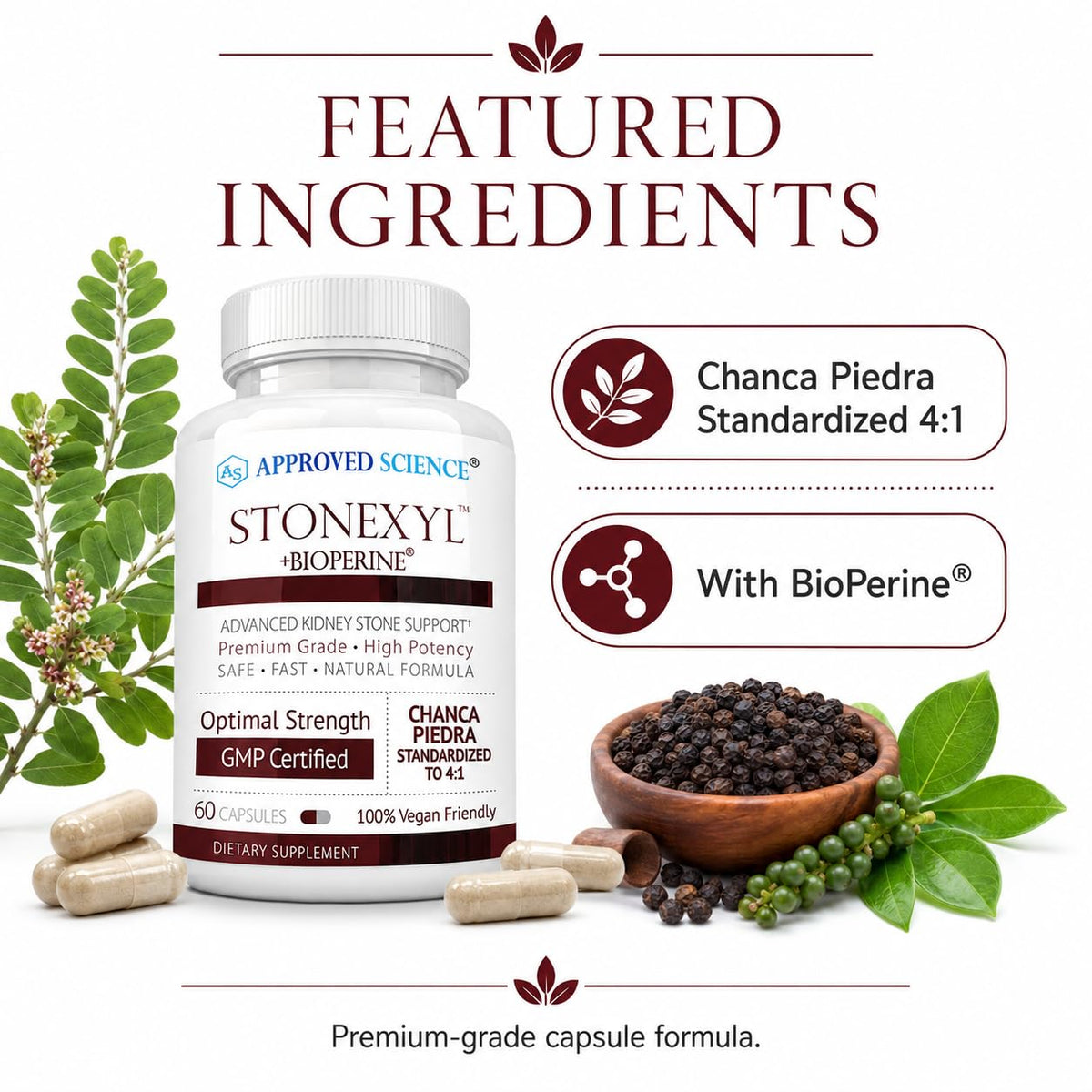 Bouteille de Stonexyl avec capsules à l'intérieur
