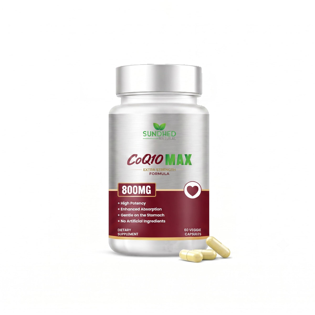 Bouteille de Sundhed Natural CoQ10 800mg vue de face